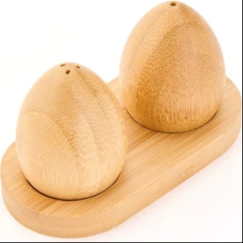 AHŞAP BAMBU YUMURTA TUZLUK BAHARATLIK 2 Lİ TABAKLI BLİSTER AMBALAJLI 9069