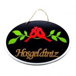 Vavsan Ahşap Oval Kuşlu Hoşgeldiniz Kapı Süsü