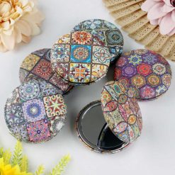 Mandala Desen Lüx Yuvarlak Cep Çanta Kadın Makyaj Aynası 12Lİ